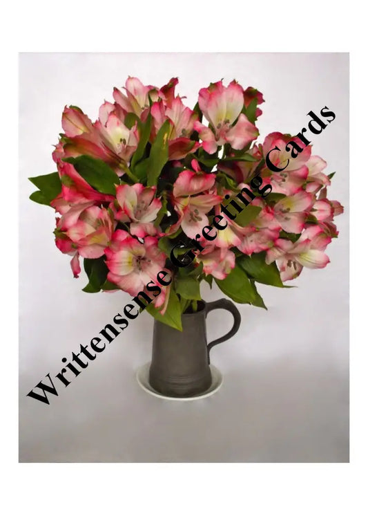 Pink-And-White Alstroemeria Flowers Birthday Card (1 10 30 And 50 Pcs) Paper Products