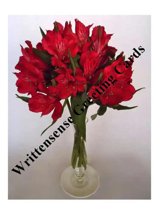 Red Alstroemeria Flowers Birthday Card (1 10 30 And 50 Pcs) Paper Products